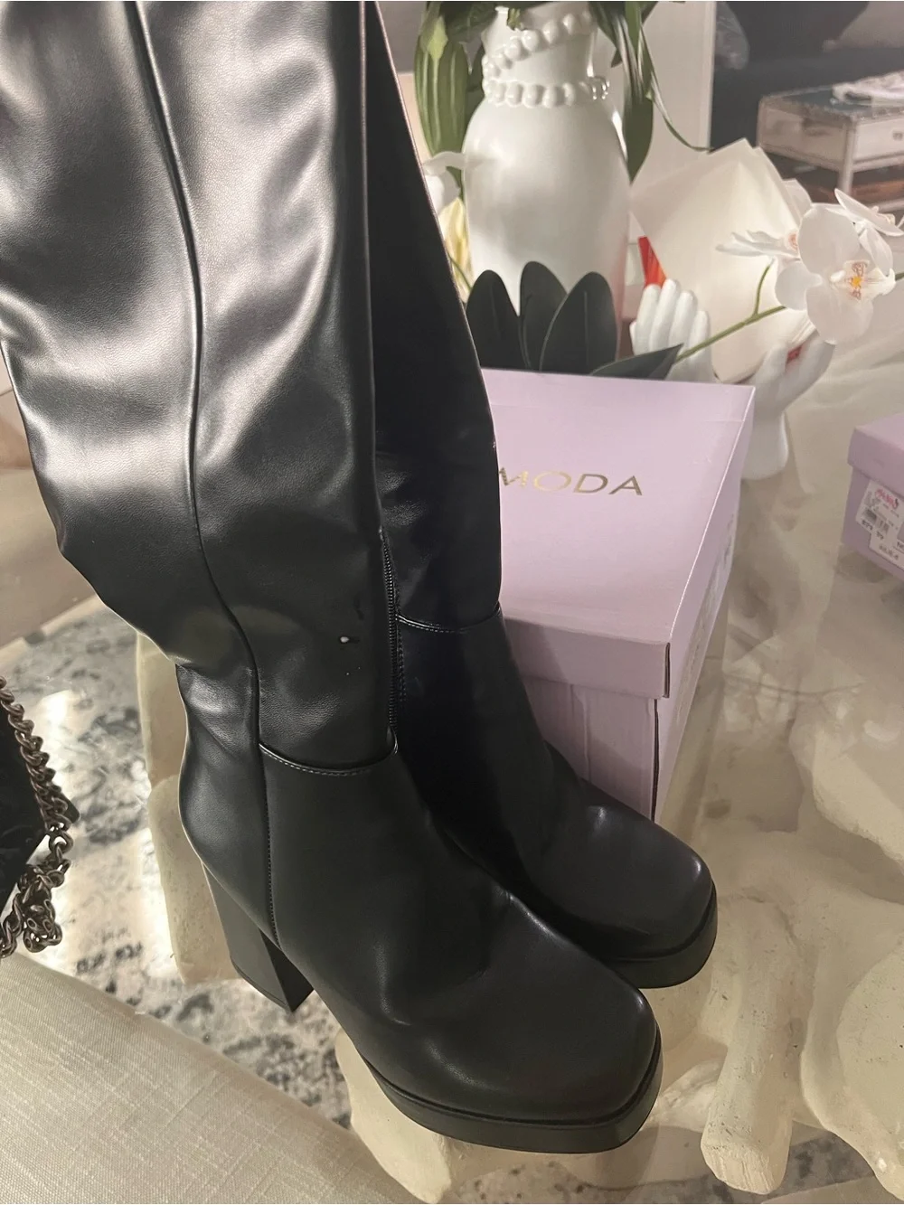 Zara Black Over-the-Knee Platform Block Heel Boots‼️Zara brand only for exposure